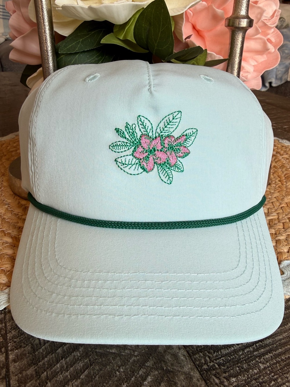 Masters Inspired Swannie Golf Light Mint Kids Hat with Pink Azalea 🌺 Embroidery
